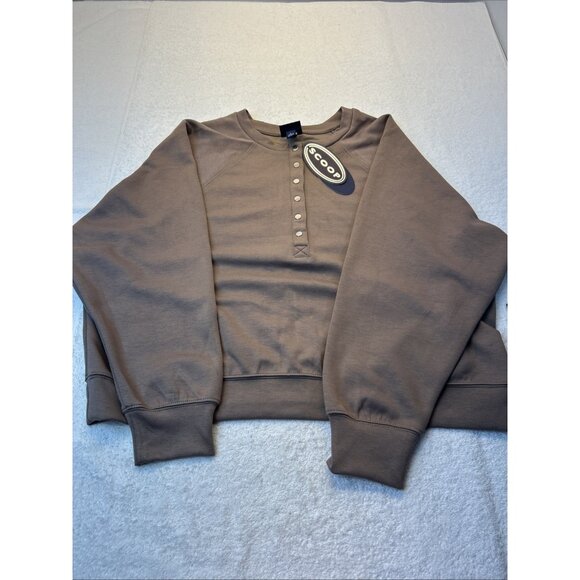 Scoop Tops - Scoop Ultimate Jersey Women’s SZ L Cocoa Brown 6 Button Long Sleeve Top New